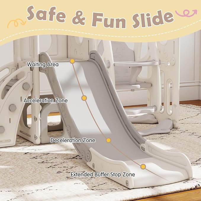kinbor Toddler Swing and Slide Set - Indoor Outdoor Baby Slide for Toddlers 1-3, Toddler Playground with Basketball Hoop & Storage – Safe, Sturdy Kids Indoor Outdoor Playset