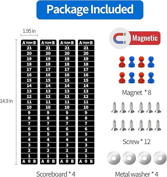 4 Pack Cornhole Scoreboards Black, Magnetic Decal with Score Keepers for Corn Hole Boards, Scoreboard for Cornhole Game Easy to Install Keep Track of The Score