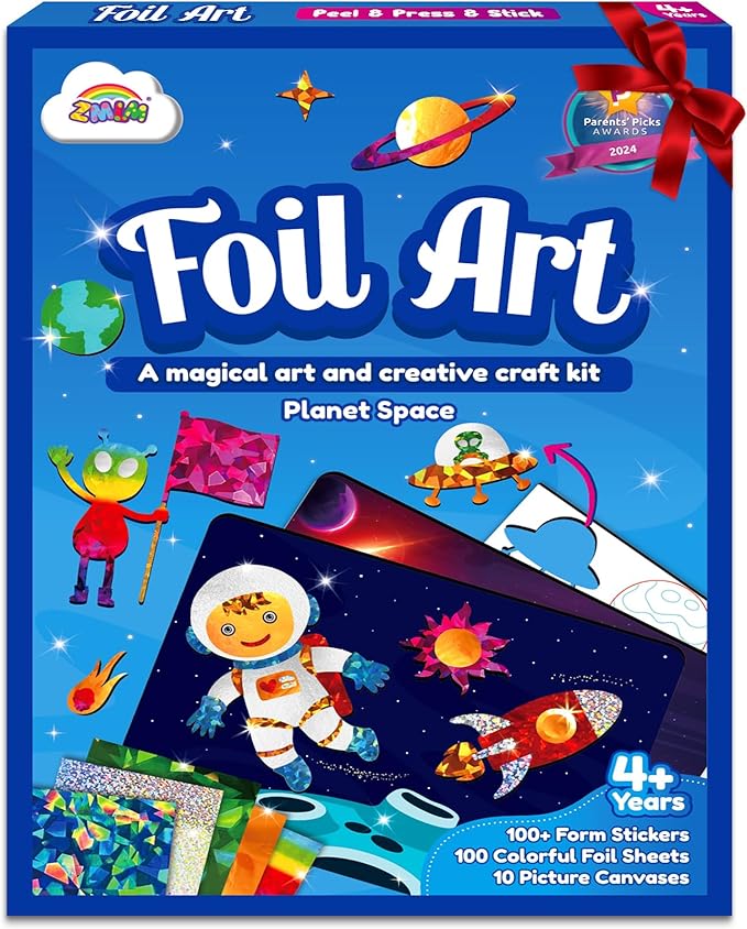 ZMLM Foil Art Kit for Kids - Arts Crafts Fun Mess Free Activity, Gifts for Ages 4 5 6 7 8 9 Girls Boys, Crafts for Kids Creative Birthday Easter Basket Stuffers Gifts Toys (Planet Space)