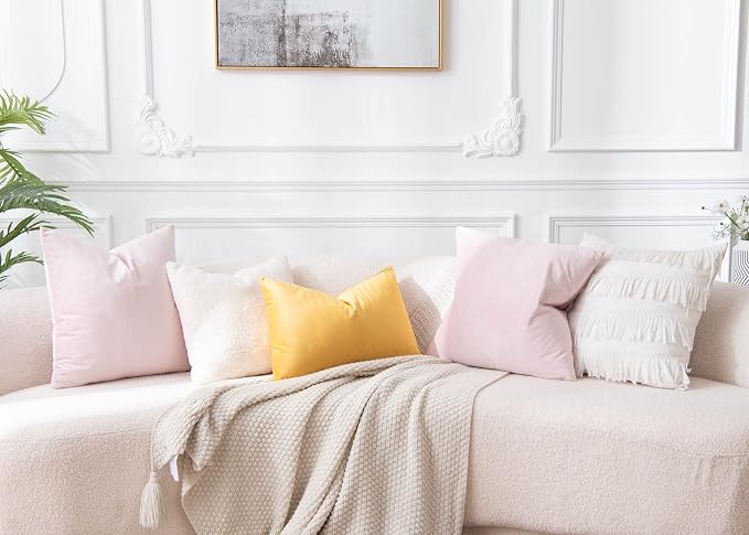 JUSPURBET 16x16 Decorative Velvet Throw Pillow Covers Cases Set of 2,Pink | Modern Soft Cushion Covers with Hidden Zipper for Couch Sofa Bed Living Room Bedroom Home Decor