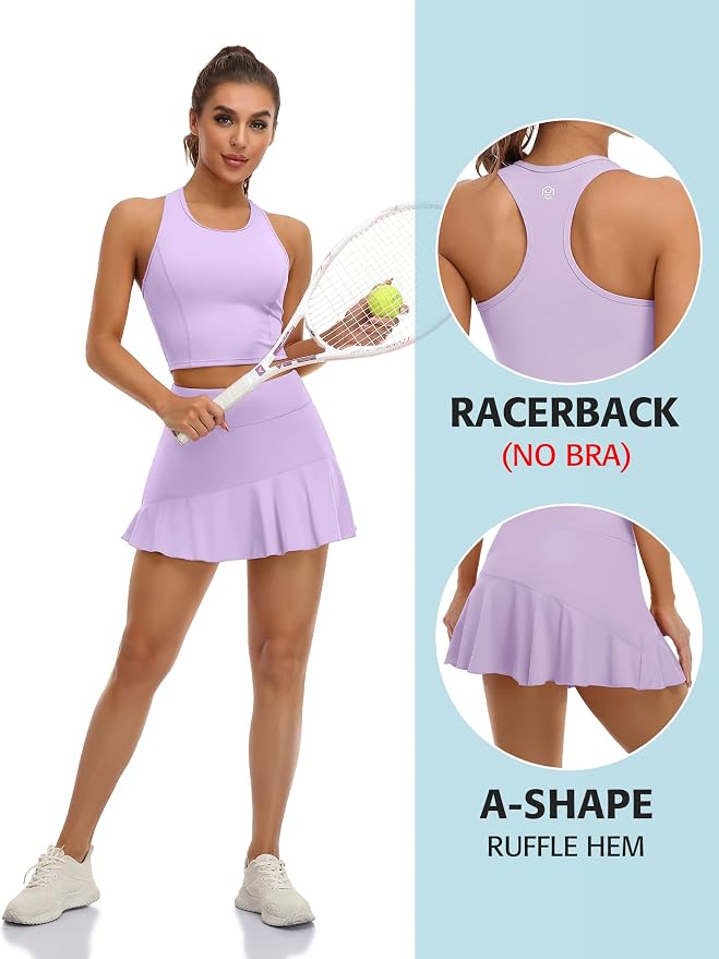 ATTRACO Women 2 Piece Tennis Dress with Shorts Golf Skirts with Pockets | Built-in Shorts, 2 Pockets, Racerback, Ruffle, Pickleball, Workout, Activewear, Casual, Sports Outfits