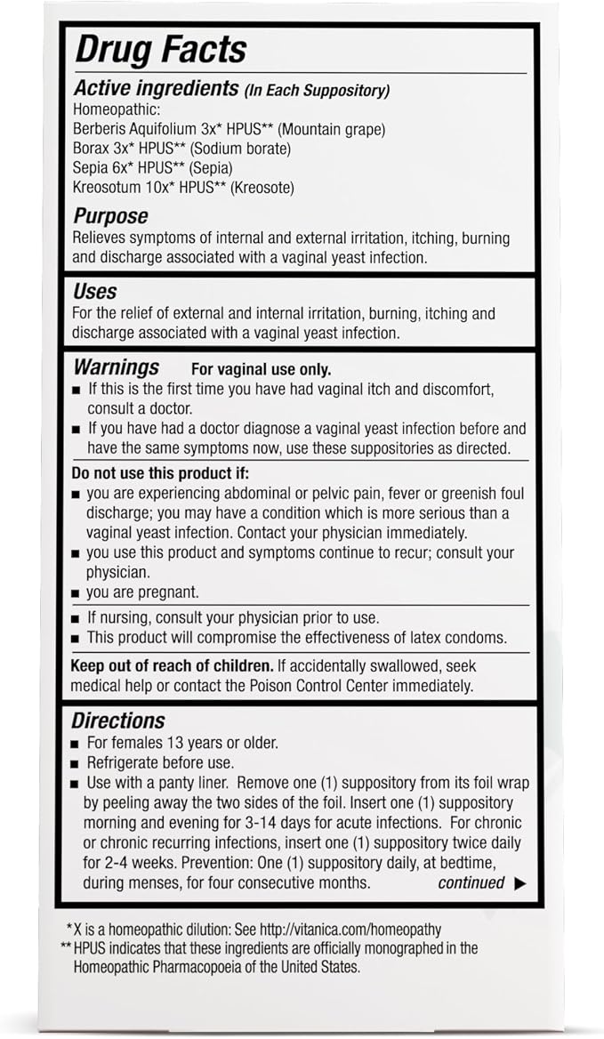 Vitanica Yeast Arrest, Homeopathic Vaginal Suppositories,Yeast Infection Symptoms, Relieves Burning, Itching & Discharge, with Boric Acid, Tea Tree Oil & Probiotics, Vegan (Yeast Arrest Pro Logo, 14)