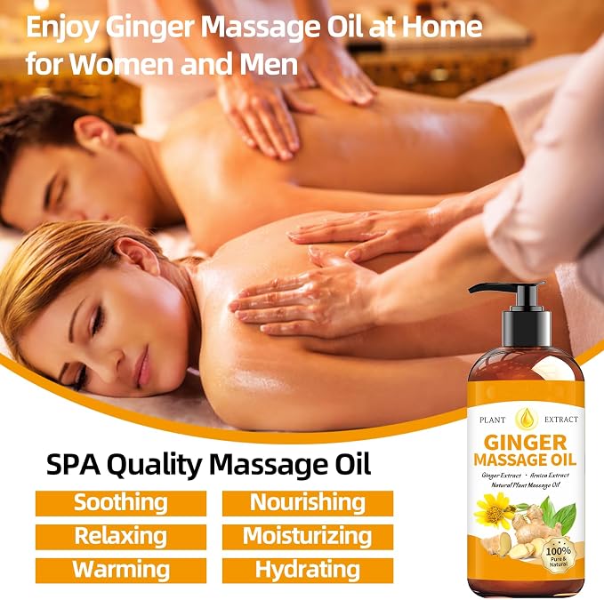 Ginger Oil Massage Oil for Massage Therapy,Ginger Oil Lymphatic Drainage,Sore Muscle Massage Oil,Natural Ginger Body Oil for Gua Sha Massage with Arnica Oil-Warming,Relaxing,Soothing Muscles