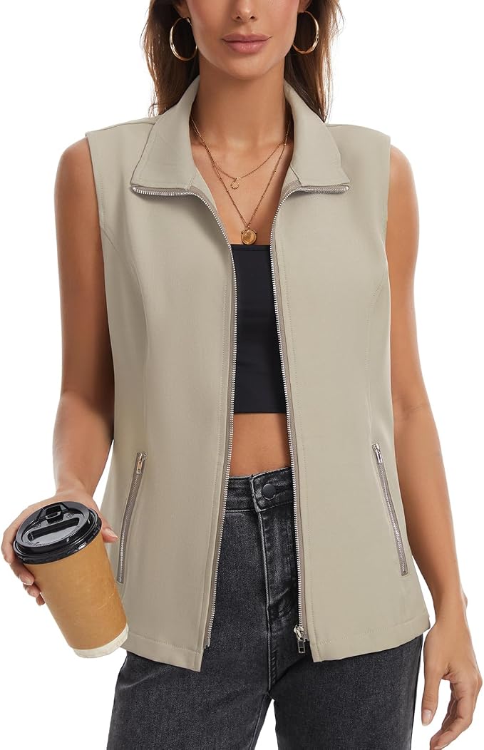 MISS MOLY Women's Lightweight Vest Casual Zip Up Utility Vest Hiking Golf Sleeveless Jackets with Pockets