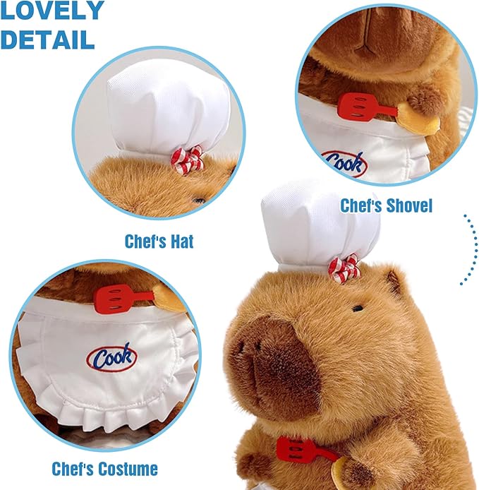 Ditucu Cute Capybara Plush with Cooking Chef Hat Holding Kitchen Shovel Soft Capibara Stuffed Animal Plushies Toys Hugging Gifts for Kids Brown 8.6 inch