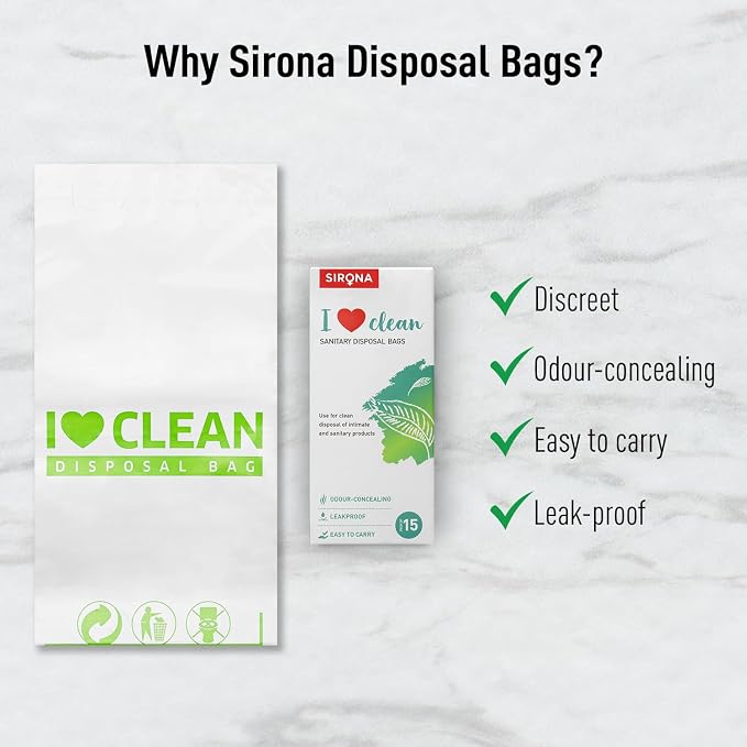 Sirona Personal Disposal Bags – 15 Bags for Discreet Tampons, Sanitary Pads/Napkin, Panty Liners, Tampons & Condoms | Menstrual Care and Hygiene Products