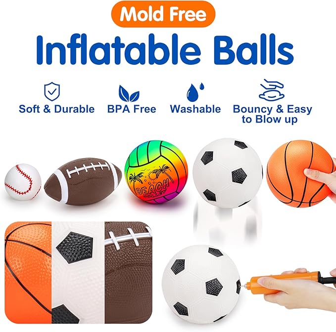 5 Pack Sports Balls Set for Kids with Bag Balls for Toddlers 1-3 Football Soccer Basketball Baseball Volleyball Outdoor Toys Sport Bouncy Playground Kickball Hand Pump Outside Toddler 1-3 2-4 3-5 Gift