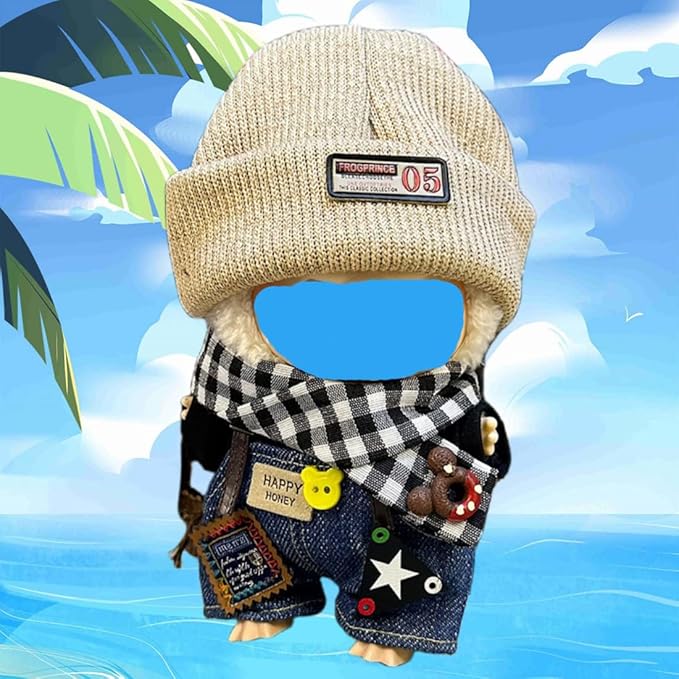 17cm Plush Doll Clothes Wardrobe Set - Clothes for Dolls Faux Fur Outfit Bundle (Hat+Top+Pants+Accessories) for Cute Collectible Figure Display (NO Doll) Included (Style-A, 17cm/7inch)