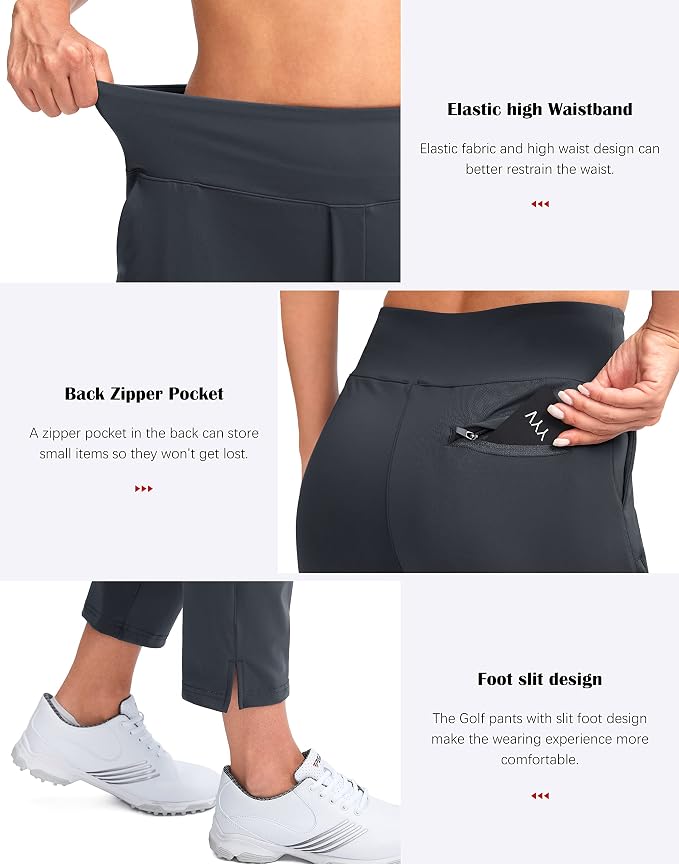 YYV Women's Golf Pants High Waist Stretch Ankle Pants with Pockets | Work Ankle Pants, Dress Pants with 4 Pockets, For Yoga Business Travel Casual
