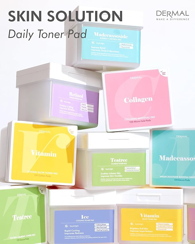 DERMAL Tea Tree Calming Toner Pads 120 Count – Zinc PCA Lactobacillus for Oily Blemish-Prone Skin – Vegan Gauze Tencel Pads with Tweezers (Korean Skincare)