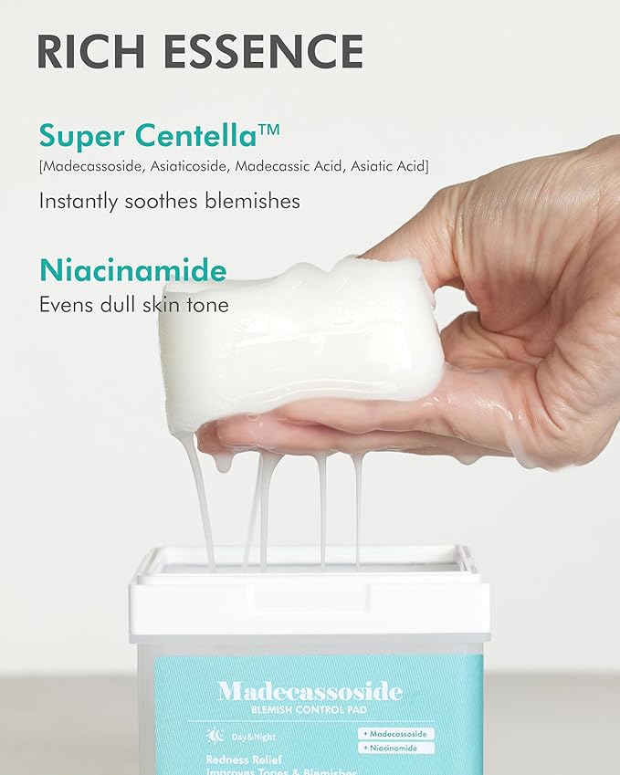 DERMAL Madecassoside Blemish Control Pad - Korean Toner Pad for Blemish & Tone Improvement with Centella Asiatica - Vegan Gauze Tencel Square Pads - Travel Kit 12 Pads, 3 Pack (Total 36 ea)