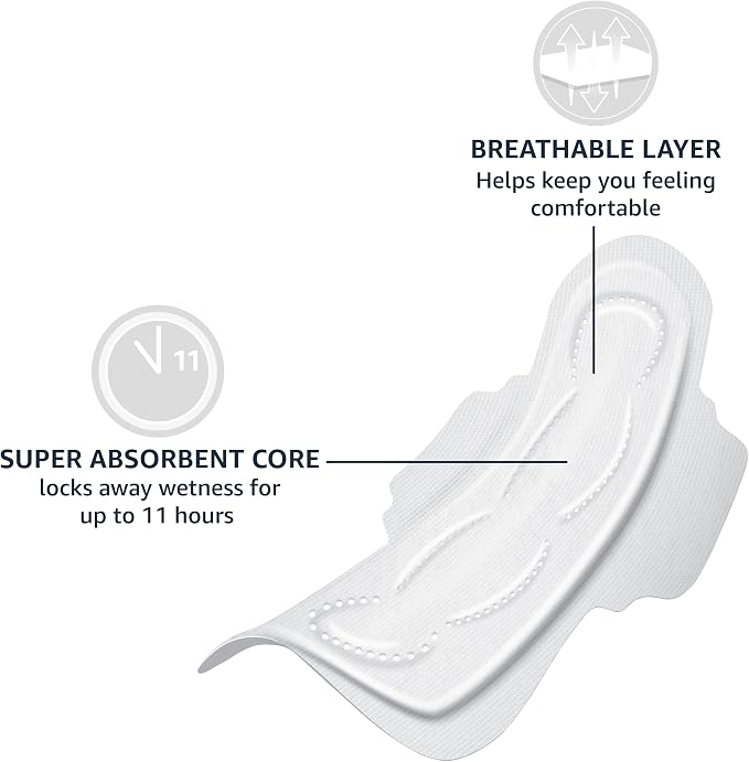 Amazon Basics Thick Maxi Pads with Wings for Periods, Extra Heavy Overnight Absorbency, Absorbent Core, Stay in Place Protection, Unscented, Size 5, 20 Count (Previously Solimo)