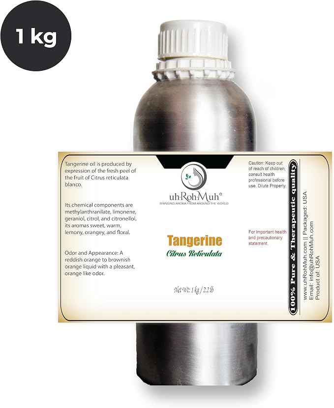 Tangerine Essential Oil, Citrus Reticulata, Cold Pressed Citrus Peel Oil, Sweet Citrus Aroma for Aromatherapy, Diffuser, Massage, Skin Care, Natural Fragrance Oil for Blends – Net Wt. 1 kg / 2.2 lb