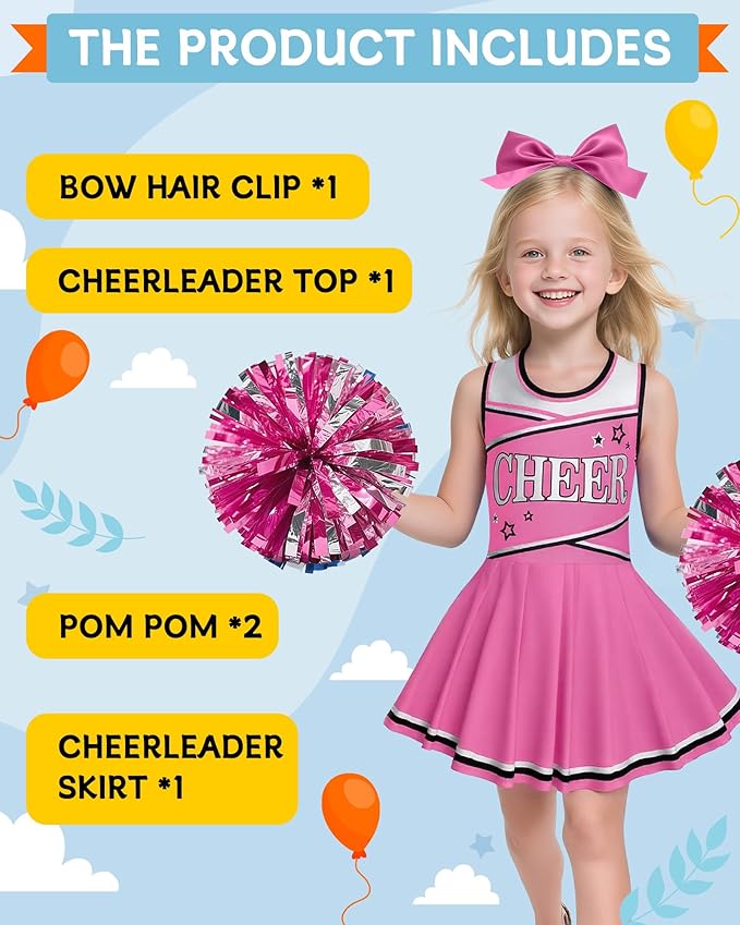 JenPen Cheerleader Costume Set Cheerleading Outfit Cheer Uniform Dress Cosplay for Halloween Party Gifts 3-9 Years
