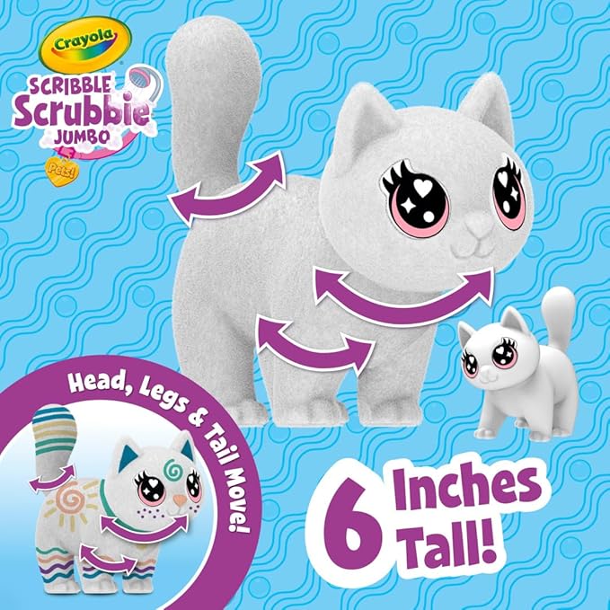 Crayola Scribble Scrubbie Jumbo Toy Cat, Large Posable Animal for Kids, Birthday, Gift for Girls & Boys, Washable Coloring & Grooming Toy, Ages 3+