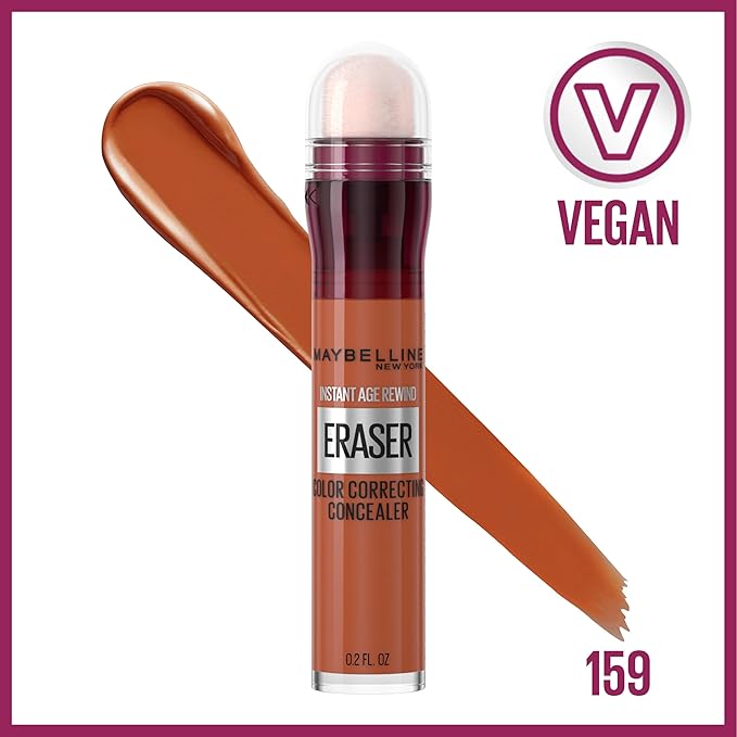 Maybelline Instant Age Rewind Instant Eraser Color Correcting Concealer, Crease-Resistant Coverage, Up to 12HR Moisturizing Wear, Orange Color Corrector, 159, 1 Count