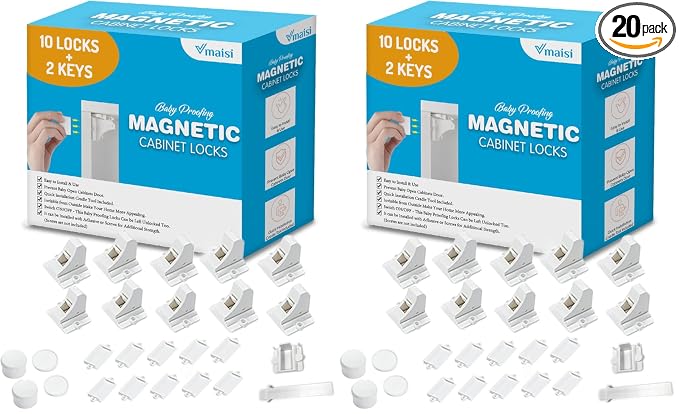 Vmaisi Adhesive Magnetic Locks for Cabinets & Drawers (10 Locks and 2 Keys) (Pack of 2)