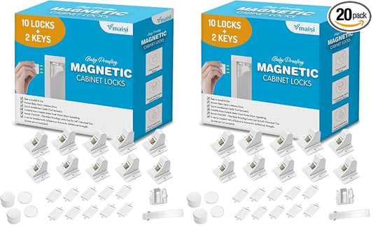 Vmaisi Adhesive Magnetic Locks for Cabinets & Drawers (10 Locks and 2 Keys) (Pack of 2)