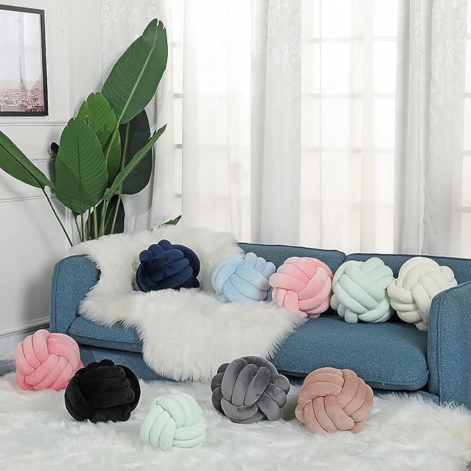 Knot Pillow Ball Round Cushion Pillows, Children Room Decoration Plush Toys Calming Stress Relief Toy (Yellow,11in/28cm)