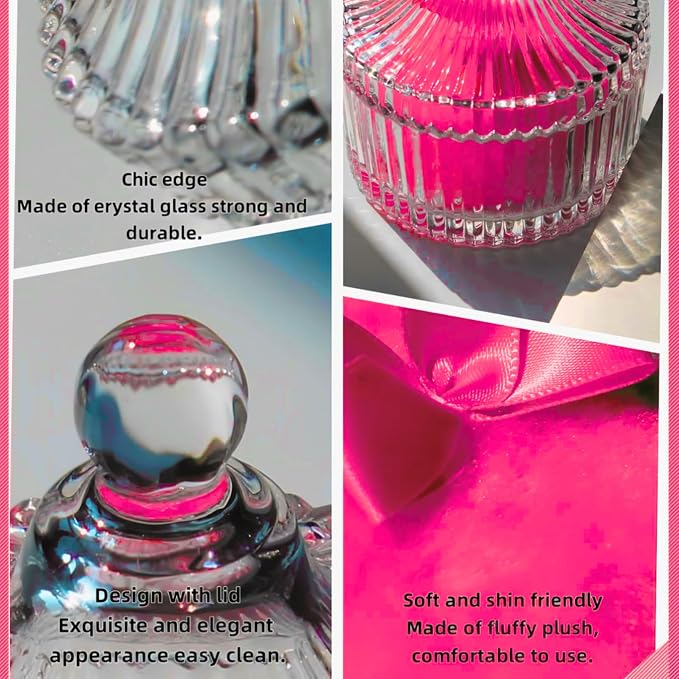 2 Pcs Large Body Powder Puff and Container Powder Container with Puff Powder Puff Crystal Container Soft Washable Reusable Velour Face Body Glitter Powder Puff Wet Dry Makeup (Rose Red)