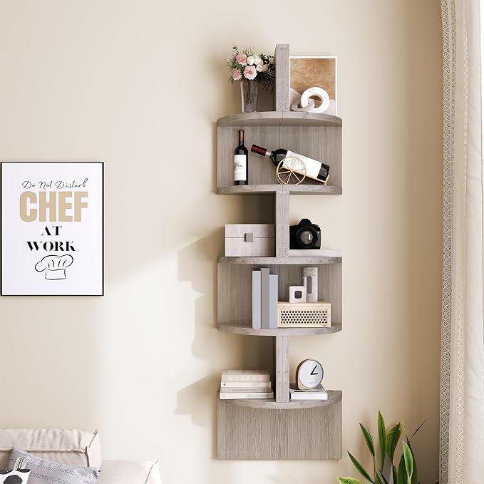 HOOBRO Corner Shelf Wall-Mounted, Set of 2 Floating Corner Shelves for Wall, 5-Tier Corner Bookshelves for Living Room, Bedroom, Bathroom, Home Office, Greige BG26BJP201