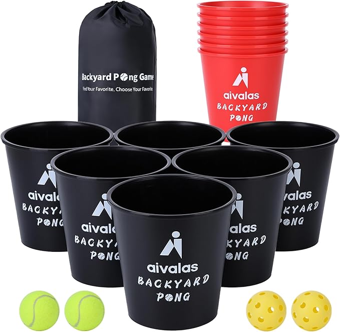 Aivalas Yard Pong Outdoor Games, Giant Yard Games Set with 12 Buckets and Balls for Adults and Family, Toss Game Throwing Games for Beach, Camping, Lawn and Backyard