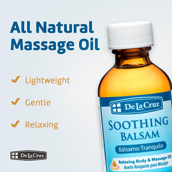 De La Cruz Soothing Balsam/Bálsamo Tranquilo Massage Oil, No Artificial Colors, Fragrances or Preservatives, Made in USA 2 FL. OZ.