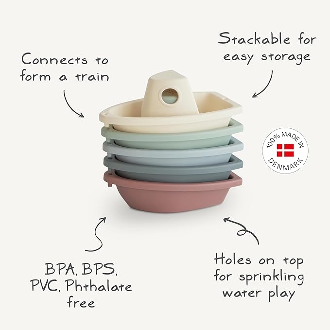 mushie Stackable Bath Boats Toy (Rustic) | Floating Bathtub Toys for Baby & Toddler, Set of 5 | Made in Denmark