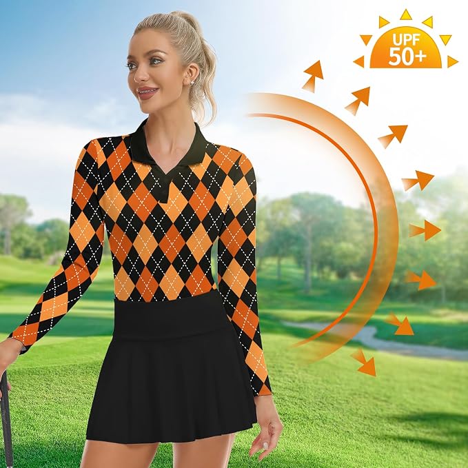 Soneven Womens Golf Shirts Moisture Wicking V Neck Long Sleeve Polo Shirts Collared Tops