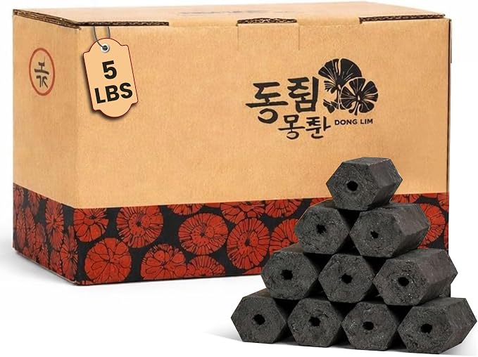 Dong LIM Binchotan Style Charcoal Briquettes, 5lbs (2.2kg) | High heat, low ash, long burning. Perfect for Japanese & Korean BBQ, Weber kettles, & kamado grills