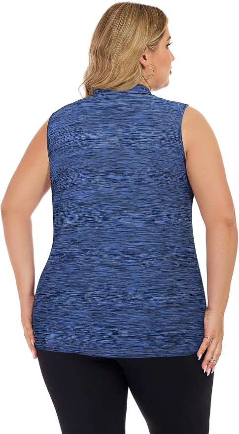 Misyula Style Plus Size Womens Golf Shirt Full-Zip with Pockets Tank Tops | Sleeveless, Quick Dry, Moisture-wicking, Lightweight Vests, Athletic, Tennis, Running, Workout, Casual, Travel, Work