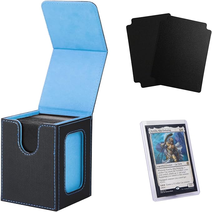 Venssu MTG Deck Box for Commander Display,Card Deck Box Fits 100 Double Sleeved Cards,TCG with 2 Dividers and 1 Toploader (Black and Wathet)