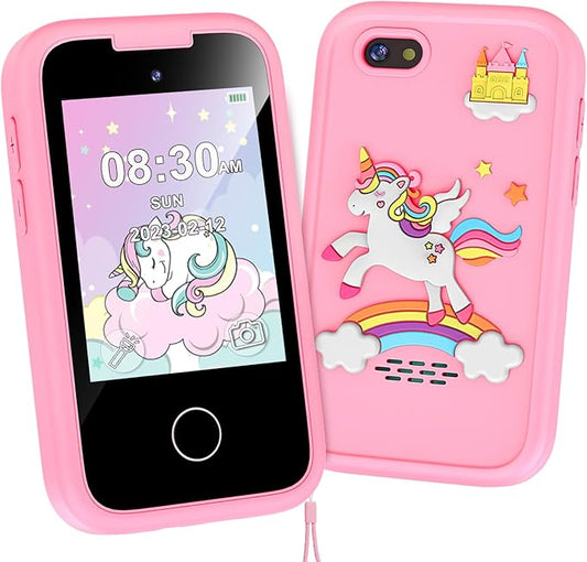 Kids Phone for Girls Toys, Gifts for 3 4 5 6 7 8 9 Year Old Girls Boys Christmas Birthday Kids Toys, Touchscreen Toddler Learning Cell Toy Phone with Dual Camera, Game, Music Player, 8GB Card Pink