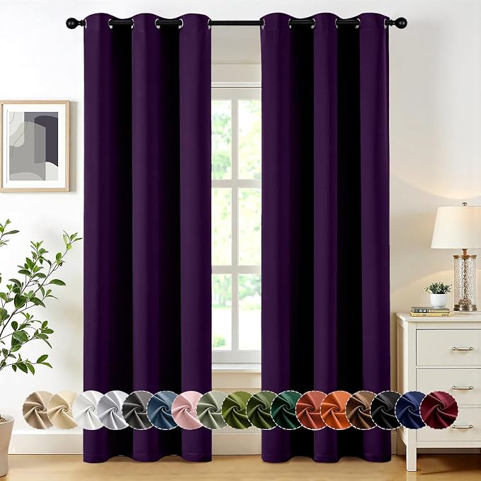MIULEE Blackout Curtains for Bedroom 2 Panel 40 x 84 Inch Long Royal Purple | Thermal Insulated, Living Room Darkening Grommet Drapes, Noise Reducing, Light Blocking Window Treatments