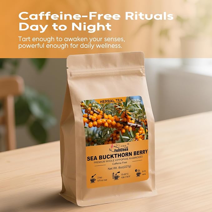 FullChea - Sea Buckthorn Berry, 8oz/227g – Whole Dried Sea Buckthorn Tea, Superfood Berries – High in Vitamin C & Antioxidants for Immune and Skin & Heart Health Support