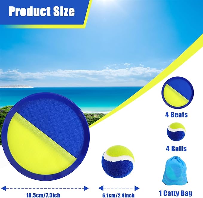 Kids Toys Toss and Catch Game Set, Ball Sports Games with 4 Paddles 4 Balls and 1 Storage Bag, Classic Outdoor Games, Beach Games, Yard Games Suitable for Kids Gift Ideal