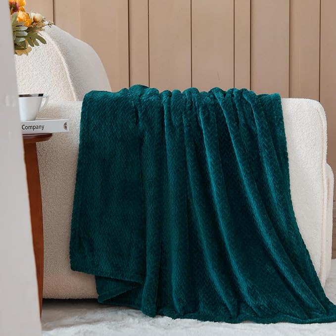 NEWCOSPLAY Fleece Leaves Pattern Throw Blanket, Dark Teal, 50"x60" | Super Soft Throw Blanket, Lightweight Cozy Bed Sofa Blanket, Premium Silky Flannel Fleece, Travel Blanket for All Season Use