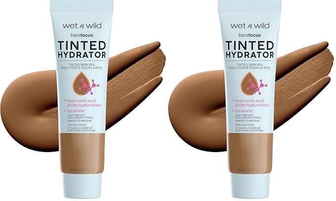 wet n wild Bare Focus Tinted Hydrator Matte Finish, Deep | Oil-Free | Moisturizing Makeup | Hyaluronic Acid | Sheer To Medium Coverage (Pack of 2)