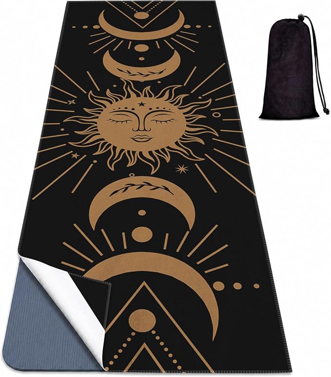 Yoga Mat Towel, Black Hot Yoga Non Slip Corner Pockets, 74 x 26 in | Soft Absorbent Microfiber With Four Corner Pockets, Fits Over Yoga Mats For Hot Yoga, Pilates, Gym, And Travel