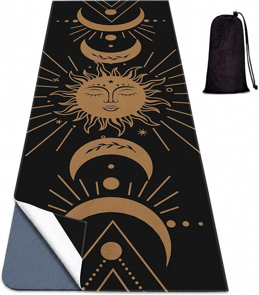 Yoga Mat Towel, Black Hot Yoga Non Slip Corner Pockets, 70 x 26 in | Soft Absorbent Microfiber With Four Corner Pockets, Fits Over Yoga Mats For Hot Yoga, Pilates, Gym, And Travel