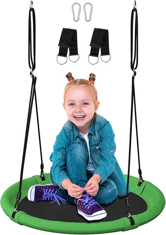 24 Inch Saucer Tree Swing Set for Kids & Adults, Adjustable Swing Sets for Backyard or Outdoor Playground, Green & Black, 1 Pack