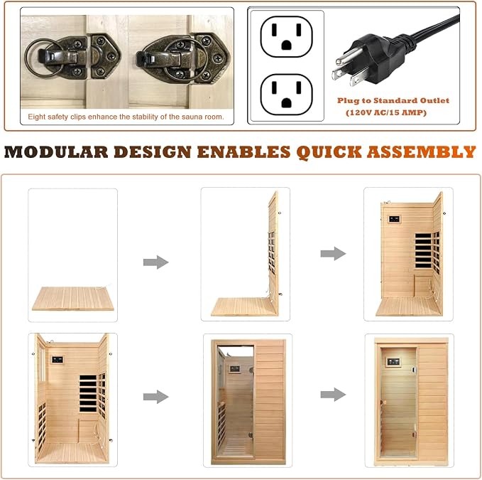 Kanlanth 1 Person Far Infrared Sauna - Low EMF Mini Indoor Wood Sauna, Compact Home Spa for Small Spaces, Bluetooth Speakers, LED Reading Light, 120V/950W, 36.6"x 29.3"x 63"