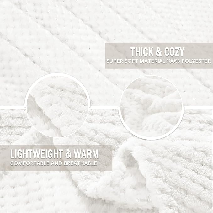 Exclusivo Mezcla Soft Waffle Fleece Bed Blanket Twin XL Size, White | Lightweight Plush Blanket for Bed, Couch, Sofa, Cozy Fluffy Design for Bedroom, Guest Room, All Season, 90x66 Inches
