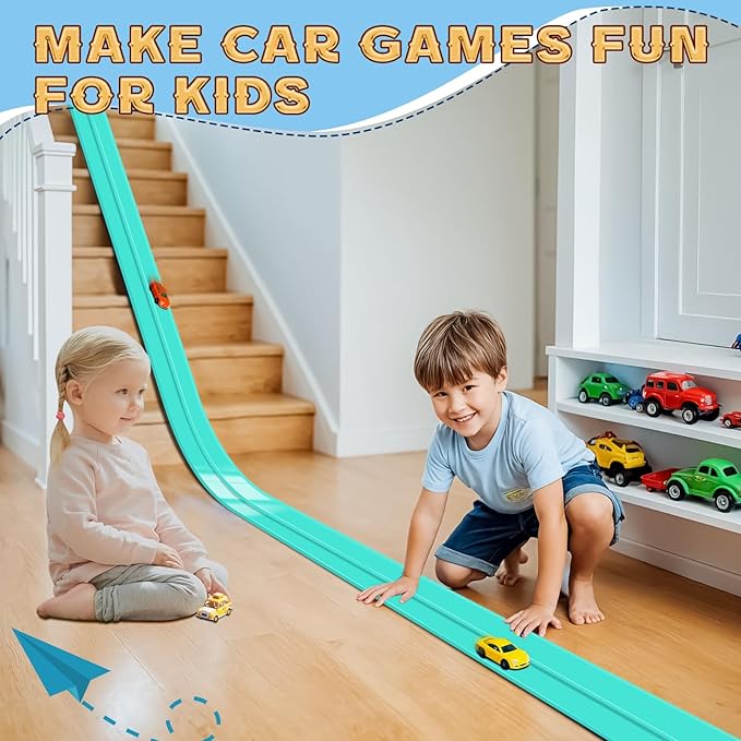 Flex Track 15 Ft Starter Set, Flexible Race Car Ramp Track for Ages 3 & Up with Suction Cups Compatible with Hot Wheels and Diecast 1/64th Cars