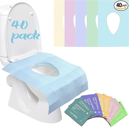 YOUNGTIME Toilet Seat Covers Disposable 40 Pack, Faster use-Sticker Free XL Waterproof Toilet Seat Cover for Adults and Kids Potty Training,Travel Accessories for Public Restrooms,Airplane(Colorful)
