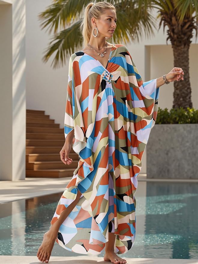 Mumu Dresses for Women Plus Size, Bohemian Kaftan Beach Cover Up Long Maxi Nightgown Soft Loungewear