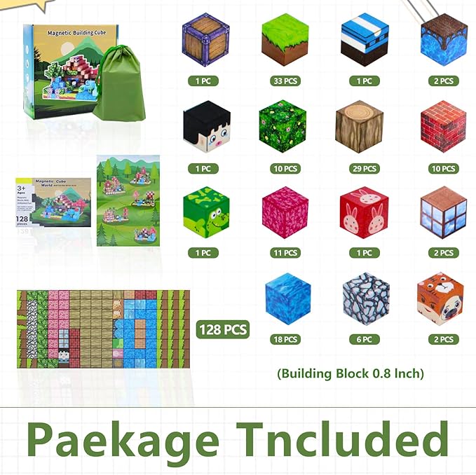Magnetic Blocks,128 PCS Magnetic Building Blocks Tiles Stacking, STEM Montessori Stacking Toy for Toddlers Kids Ages 3+ Year Old Birthday Gifts