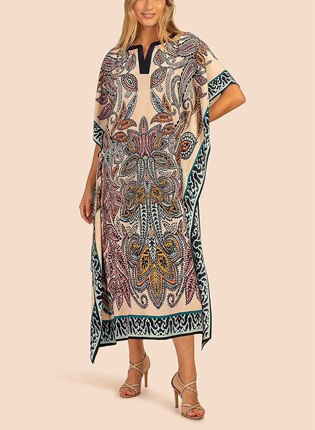 Venasha Womens Caftan Floral Print Kaftan Dress Short Sleeve Swimsuit Cover up Loungewear for Summer