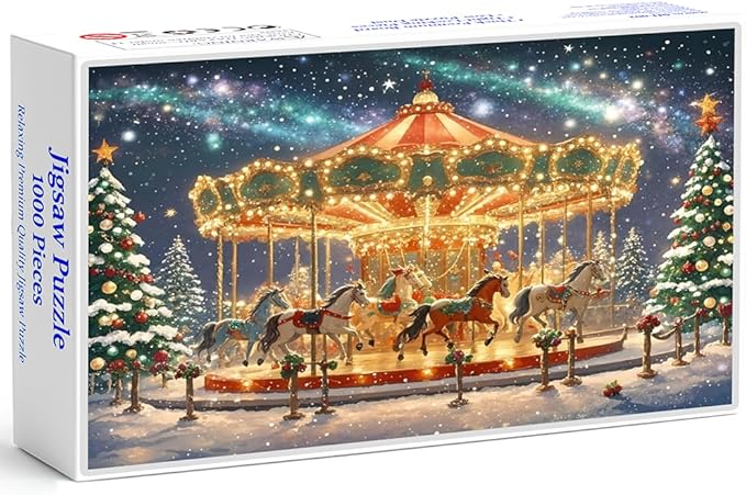 Puzzles for Adults 1000 Pieces - Christmas Winter Carousel Colorful Jigsaw Puzzles, Fun Family Game, Challenging Brain Teaser, 28 x 20 in, Great Gift Idea & Home Decor (Winter Carousel)