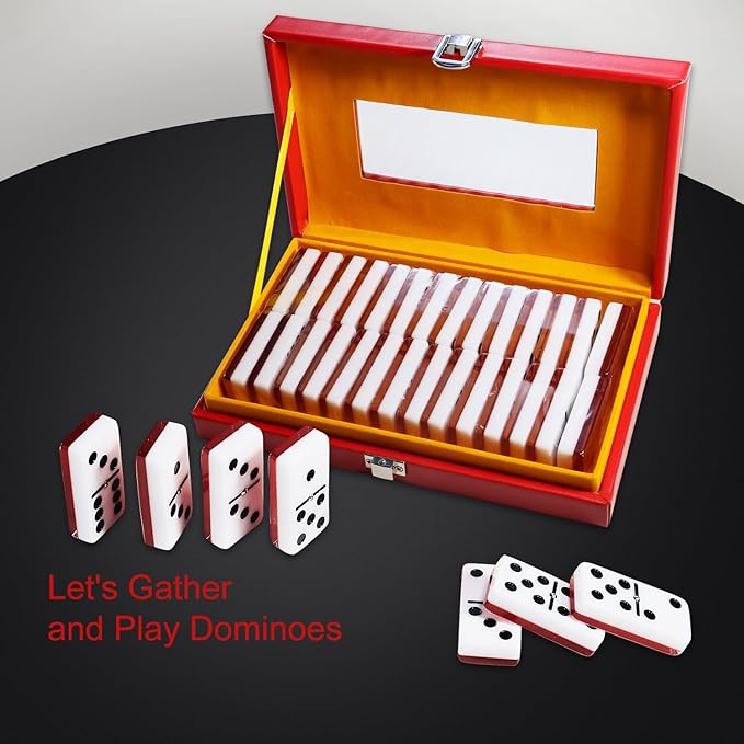 Double Six Standard Dominos Set 28 Tiles – Dominos Set for Adults, Classic Numbers Table Games, Family Travel Night Ideal for 2-4 Players (Red)